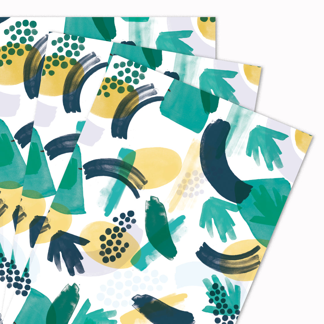 Pack of 3 'Foliage' gift wrap sheets designed in-house by USTUDIO Design. An arty, abstract design illustrated with watercolour brush strokes in a natural, earthy colour palette.