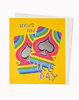 Have An Ace Day Greeting Card is a rainbow bright, playing card themed note card featuring artwork by artist and screen printer, David Newton.
