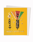 There's Always One Greeting Card is a party popper, birthday candle inspired celebratory card featuring artwork by artist and screen printer, David Newton.