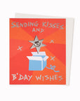 Kisses and Birthday Wishes Birthday Card is a shiny, colourful and contemporary birthday card featuring artwork by artist and screen printer, David Newton.