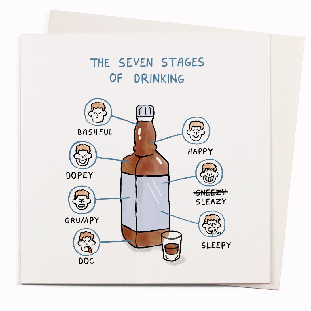 The Seven Stages Of Drinking | Humour Greeting Card | Wrong Hands by John Atkinson