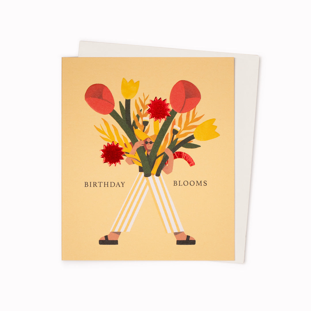 Birthday Blooms Greeting Card is a shiny floral bouquet themed birthday card featuring artwork by digital illustrator, Ana Gaman.