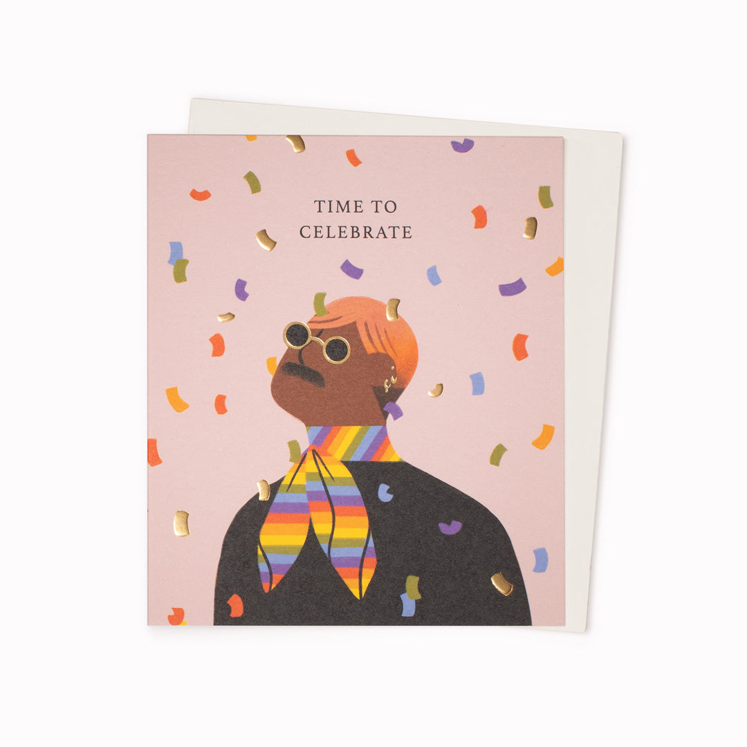 Time to Celebrate Greeting Card is a beautifully produced, colourful rainbow card suitable for birthdays or other celebratory occasions. The artwork is by digital illustrator, Ana Gaman.