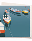 Travel illustrator David Doran's illustrations are like a little holiday in the form of a greeting card. This is a beautiful contemporary illustration from a quayside looking at the small fishing boats in the morning.