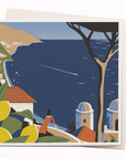 Travel illustrator David Doran's illustrations are like a little holiday in the form of a greeting card. This is a beautiful contemporary illustration of view out over the sea from and Italian clifftop.