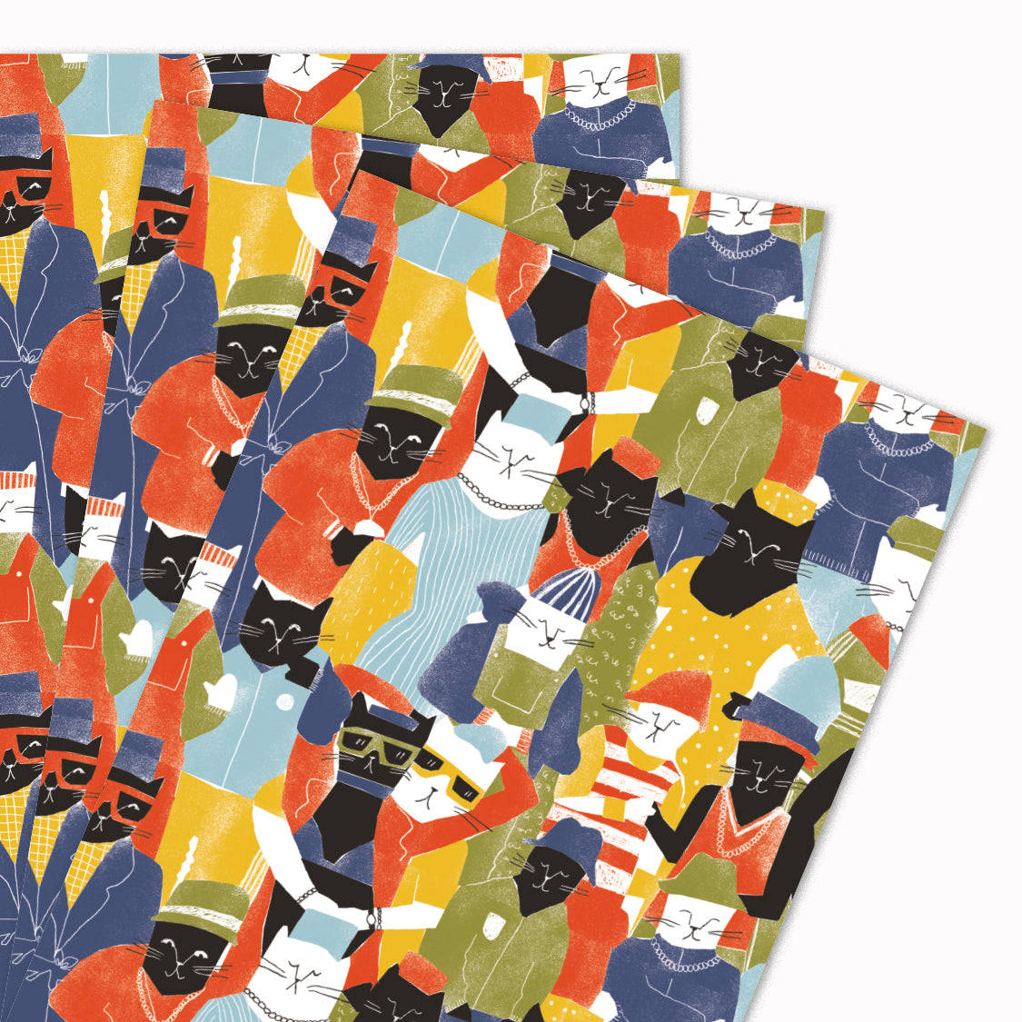 Pack of 3 'Cool Cats' gift wrap sheets illustrated by Katy Welsh for USTUDIO Design. Perfect for your cat loving pals!