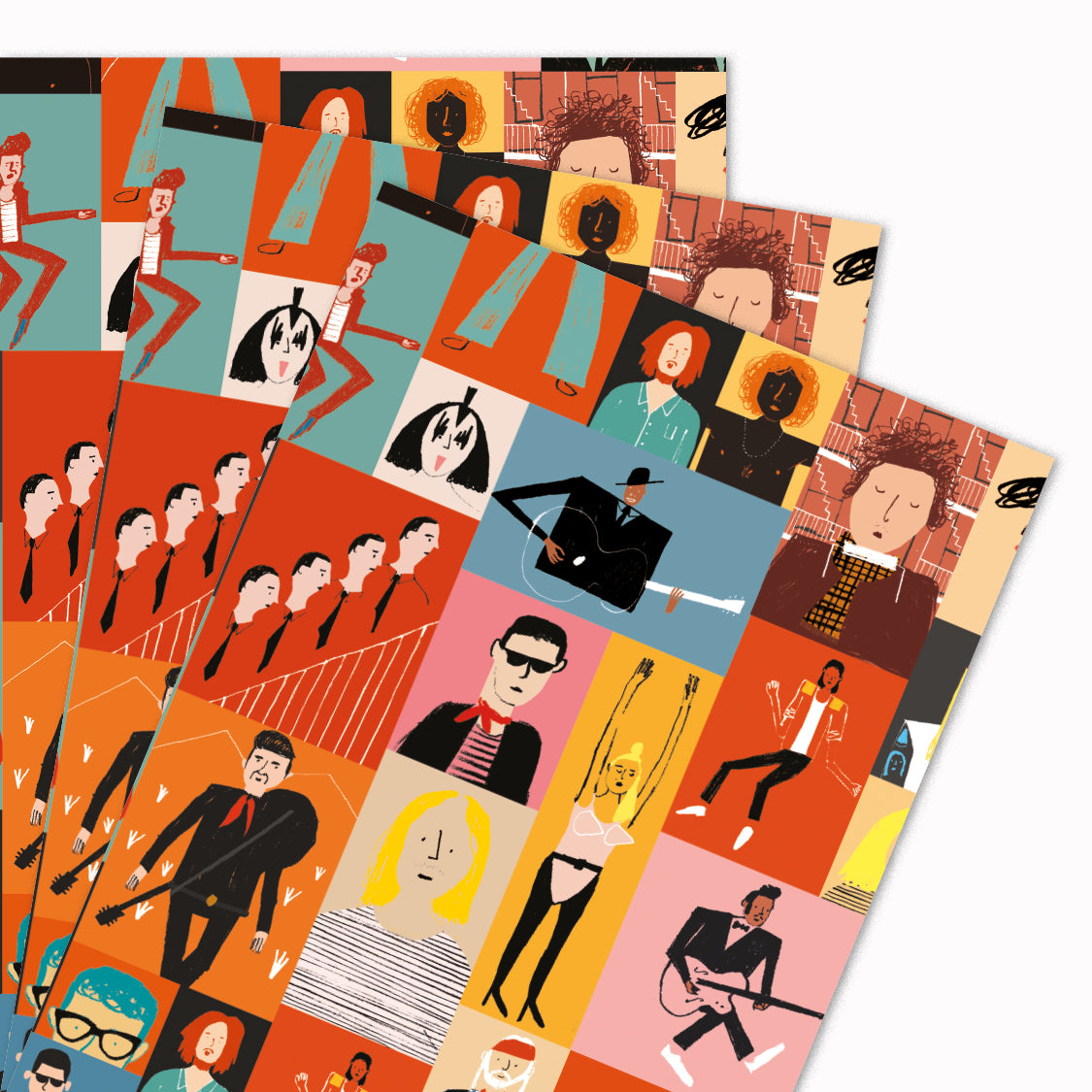 USTUDIO Design Pack of 3 Gift Wrap Sheets | Musicians by Rob Hodgson