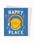 Happy Place Greeting Card is a musical themed, headphone wearing, introspective greeting card featuring artwork by artist and screen printer, David Newton.