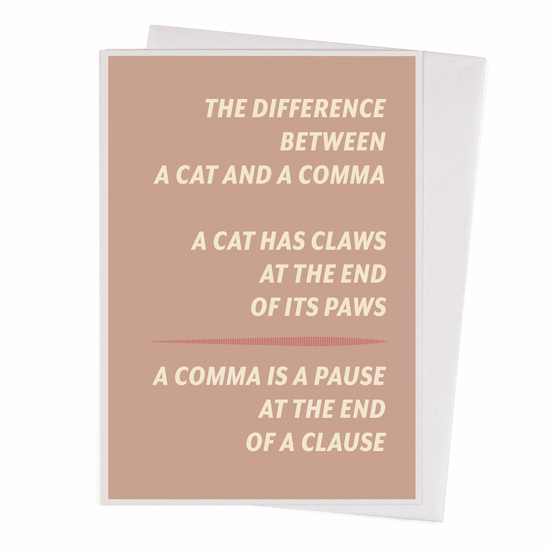 Cat and Comma | Typographic Greeting Card